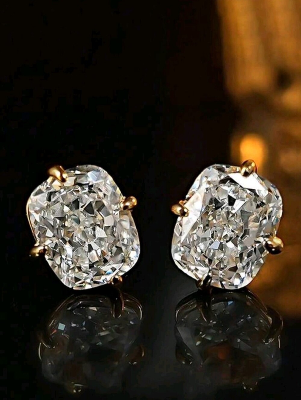 Gold Rhodium Tourmaline Cushion Stud Earrings